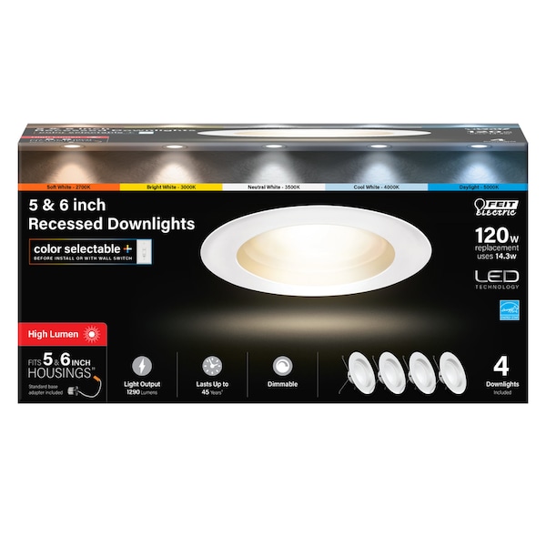 Feit Electric Feit Enhance Frost White 7.5 in. W Aluminum LED Dimmable Recessed Downlight 14.3 W, PK4 LEDR56HO6WYCA4 - main